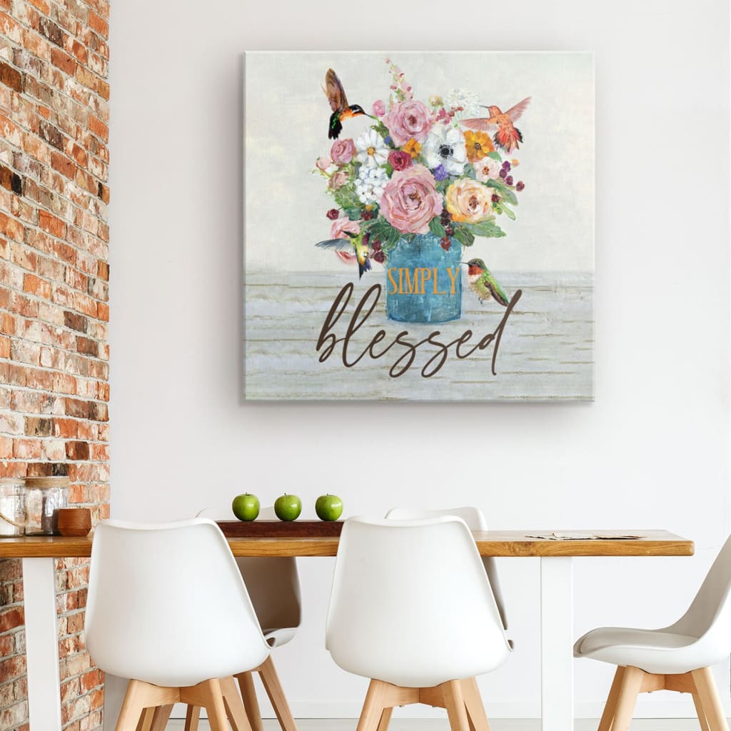 Simply Blessed  Simply Blessed Hummingbird Flower Canvas Wall Art - Christian Wall Art - Religious Wall Decor