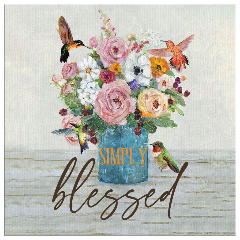 Simply Blessed  Simply Blessed Hummingbird Flower Canvas Wall Art - Christian Wall Art - Religious Wall Decor