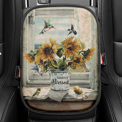 Simply Blessed Sleeping Cat Stone Seat Box Cover, Bible Verse Car Center Console Cover, Inspirational Car Interior Accessories