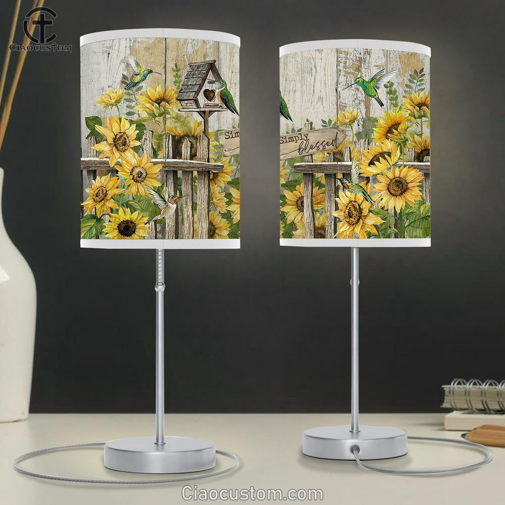 Simply Blessed Sunflower Hummingbird Table Lamp Art - Bible Verse Lamp Art - Room Decor Christian