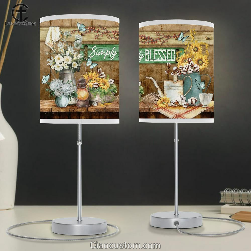 Simply Blessed Sunflower White Flower Blue Butterfly Large Table Lamp - Christian Table Lamp Prints - Religious Table Lamp Art