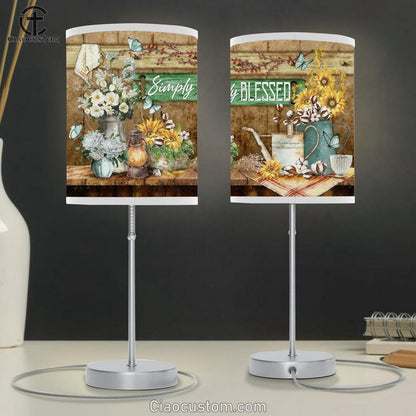 Simply Blessed Sunflower White Flower Blue Butterfly Large Table Lamp - Christian Table Lamp Prints - Religious Table Lamp Art