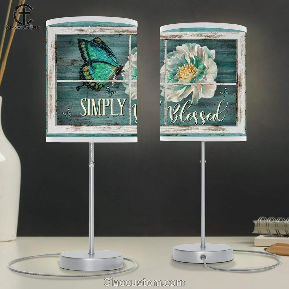 Simply Blessed Table Lamp For Bedroom - Butterfly Camellia Flower Christian Art - - Christian Room Decor