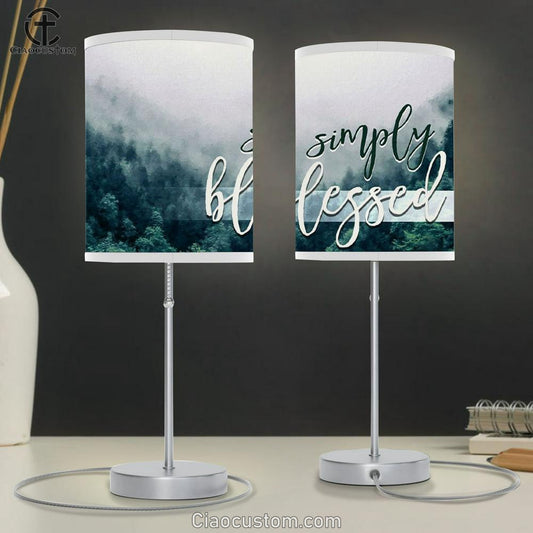 Simply Blessed Table Lamp For Bedroom - Mountain Forest - Christian Gifts - Christian Room Decor