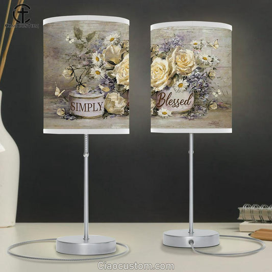 Simply Blessed Vintage Flower Yellow Butterfly Table Lamp For Bedroom - Bible Verse Table Lamp - Religious Room Decor