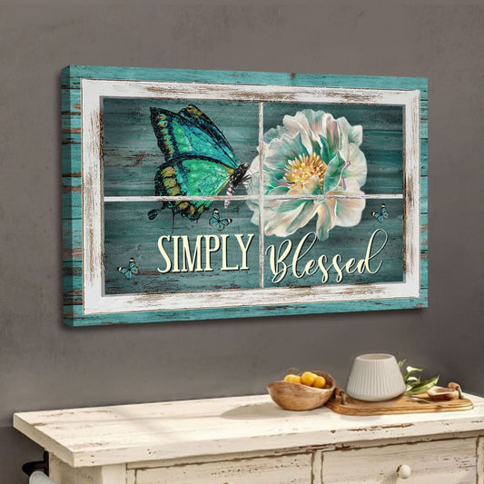 Simply Blessed Wall Art Canvas, Butterfly Camellia Flower Christian Art, Christian Wall Decor - Religious Wall Decor