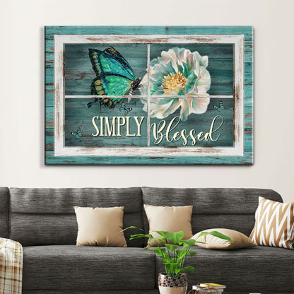 Simply Blessed Wall Art Canvas, Butterfly Camellia Flower Christian Art, Christian Wall Decor - Religious Wall Decor