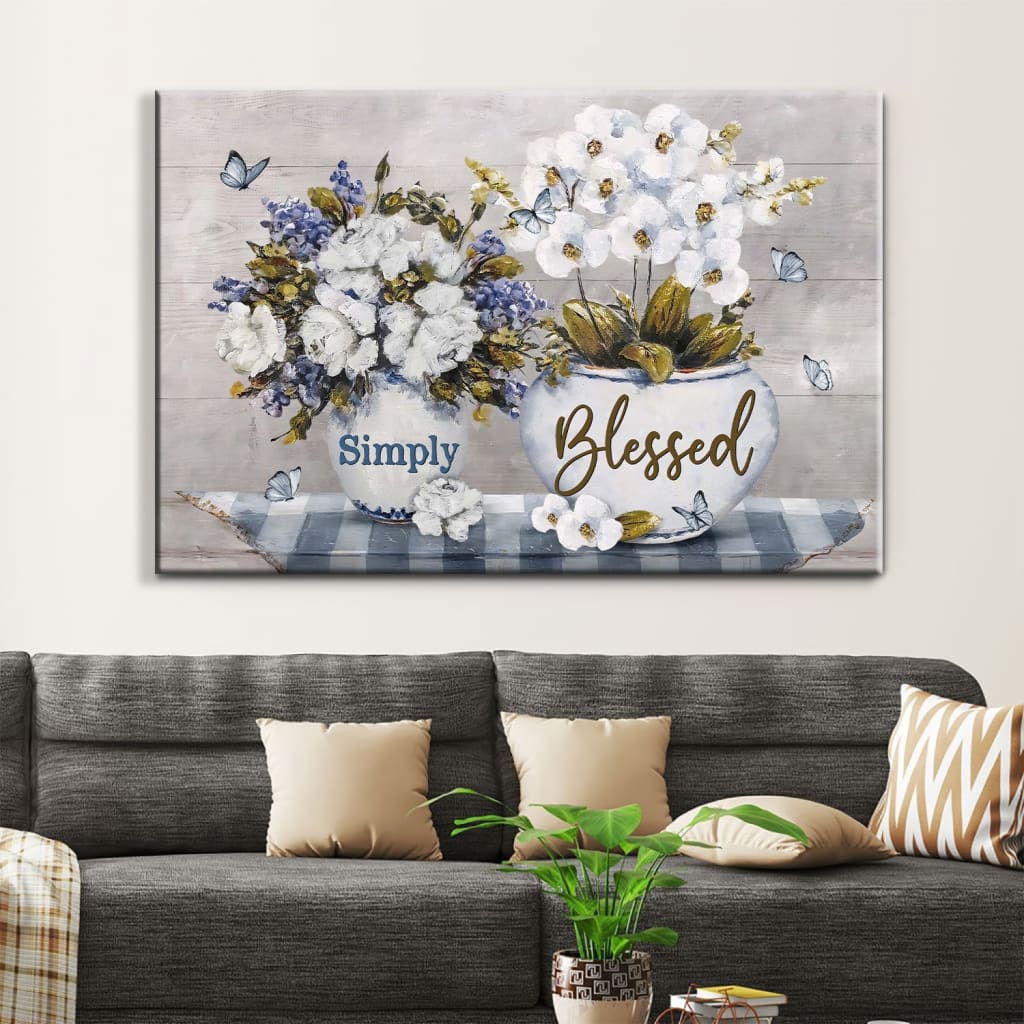 Simply Blessed Wall Art Canvas, Floral Christian Wall Decor - Religious Wall Decor