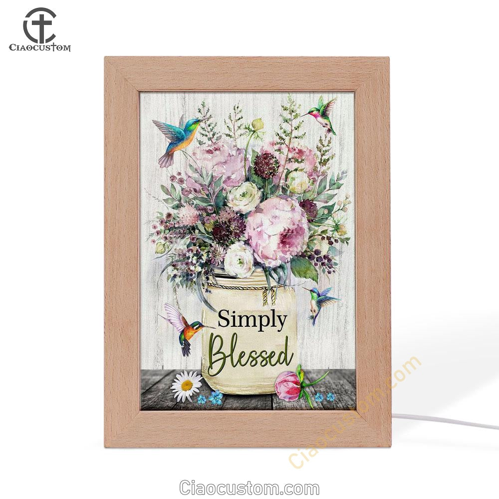 Simply Blessed Wall Art Frame Lamp, Hummingbird Flowers Christian Frame Lamp Wall Art - Bible Verse Wooden Lamp - Scripture Wall Decor