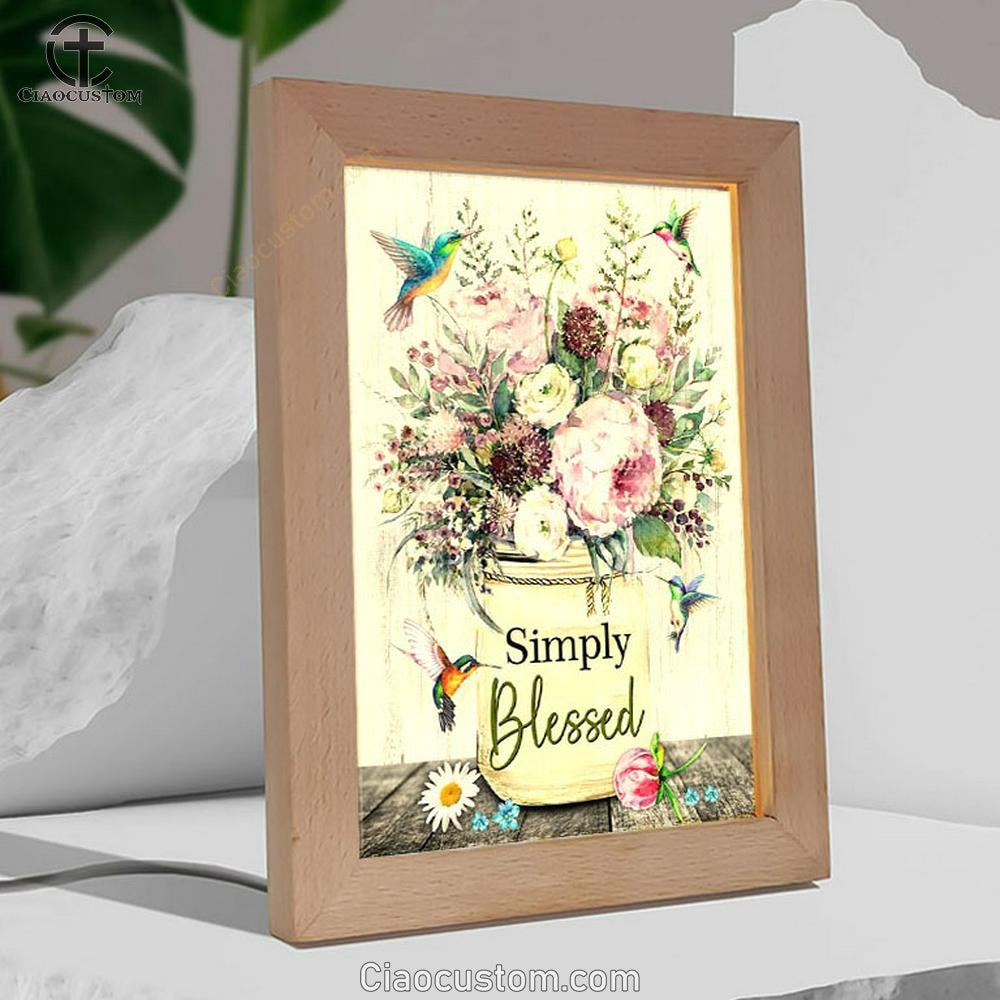 Simply Blessed Wall Art Frame Lamp, Hummingbird Flowers Christian Frame Lamp Wall Art - Bible Verse Wooden Lamp - Scripture Wall Decor