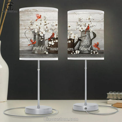 Simply Blessed White Flowers Red Cardinals Table Lamp Art - Bible Verse Lamp Art - Room Decor Christian