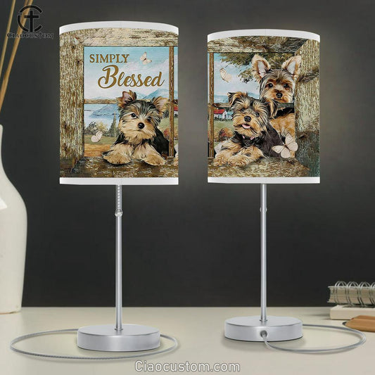Simply Blessed Yorkshire Terrier Dog White Butterfly Table Lamp Art - Christian Lamp Art Decor - Bible Verse Table Lamp
