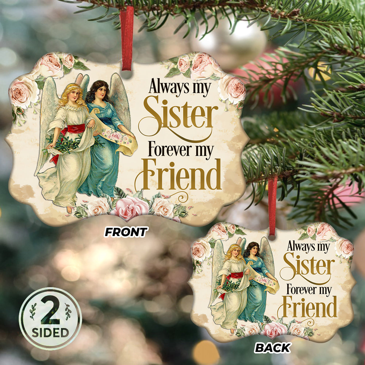 Sister Angel Always My Sister Forever My Friend Metal Ornament - Christmas Ornament - Christmas Gift