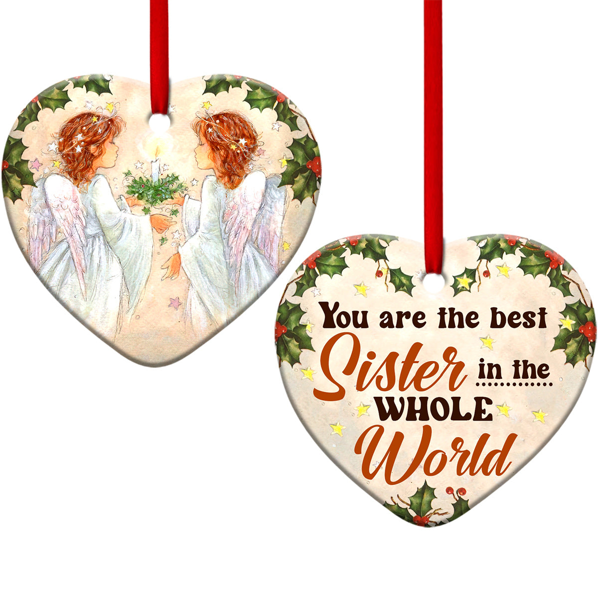 Sister Angel You Are The Best Sister In The Whole World Heart Ornament - Christmas Ornament - Ciaocustom