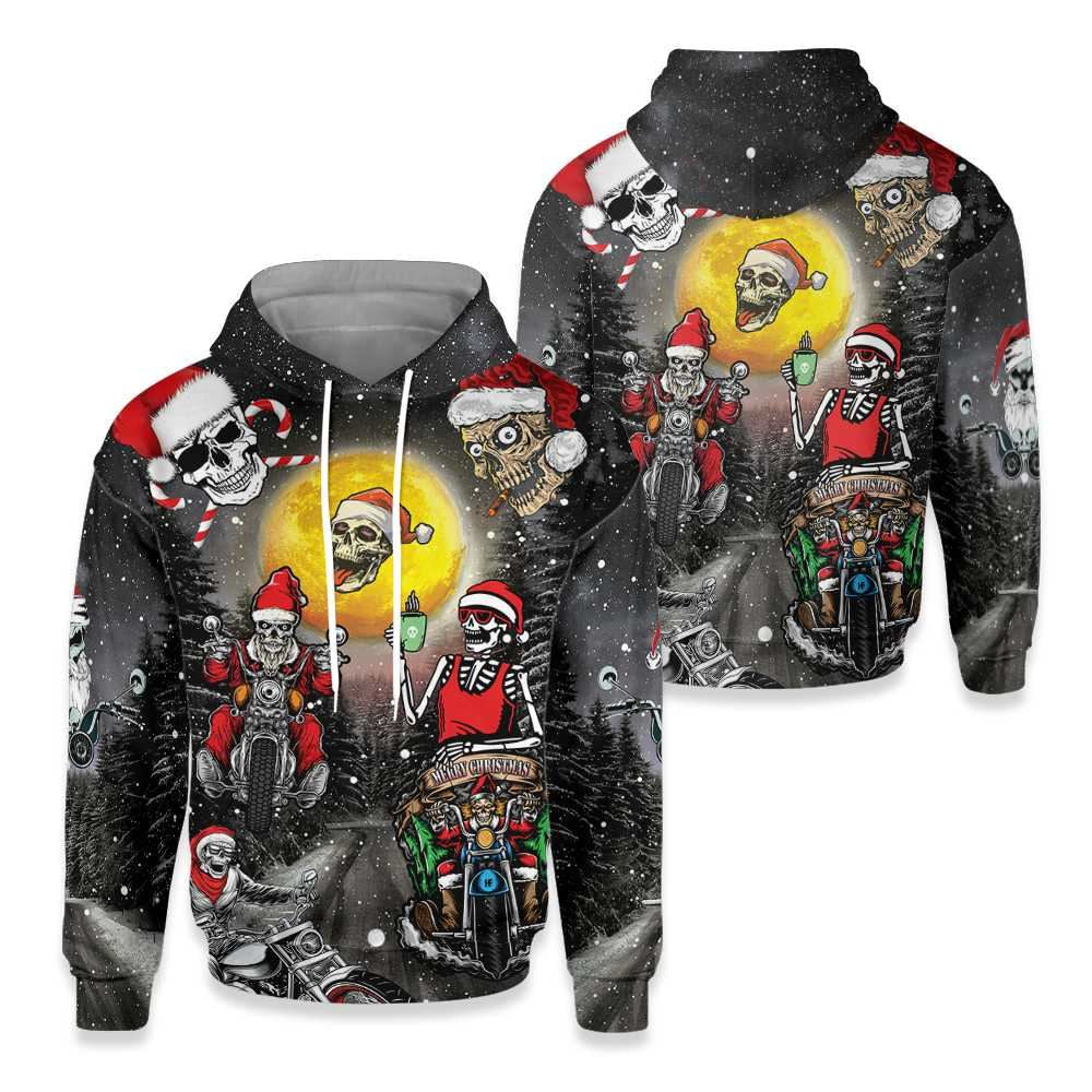 Skull Santa Motorcycle Merry Christmas All Over Print 3D Hoodie For Men And Women, Christmas Gift, Warm Winter Clothes, Best Outfit Christmas