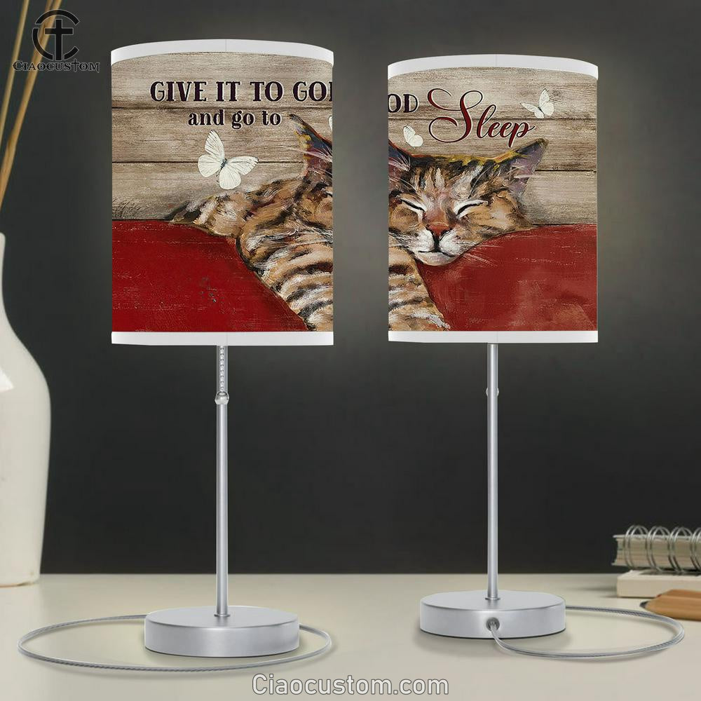 Sleeping Cat Butterfly Give It To God And Go To Sleep Table Lamp Painting - Christian Lamp Art - Gifts For Cat Lovers