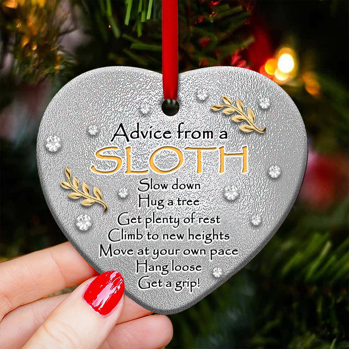 Sloth Advice Heart Ceramic Ornament - Christmas Ornament - Christmas Gift