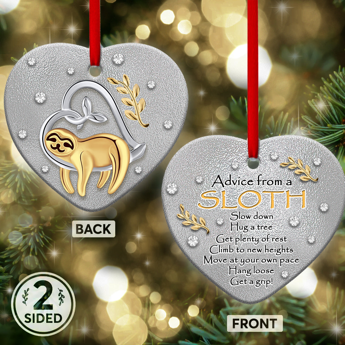 Sloth Advice Heart Ornament - Christmas Ornament - Ciaocustom