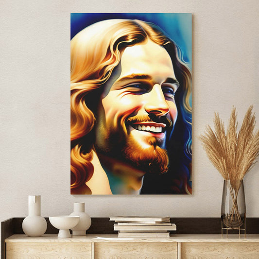 Smiling Jesus On Canvas Jesus Portrait Jesus Wall Art - Jesus Canvas Pictures - Christian Wall Art