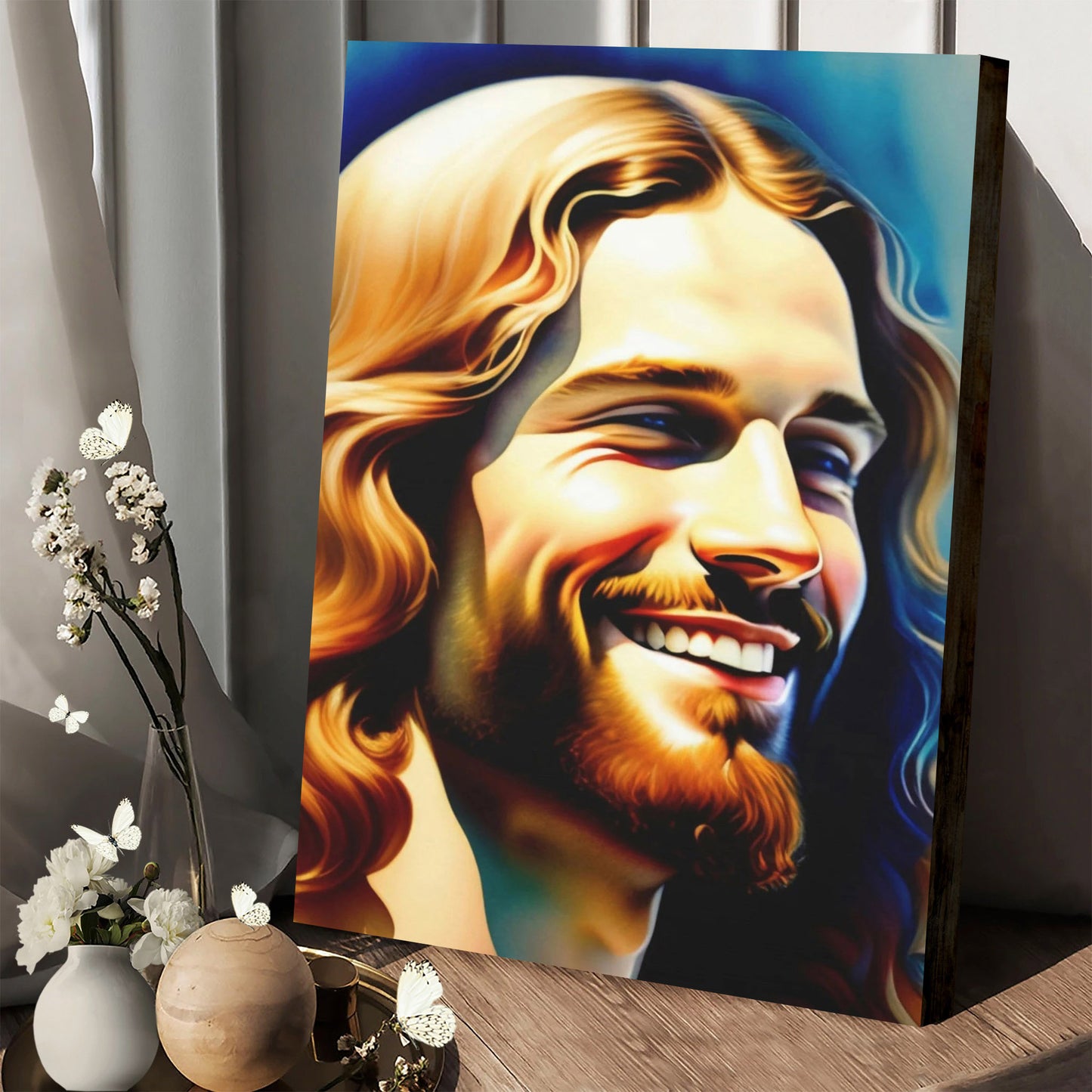 Smiling Jesus On Canvas Jesus Portrait Jesus Wall Art - Jesus Canvas Pictures - Christian Wall Art