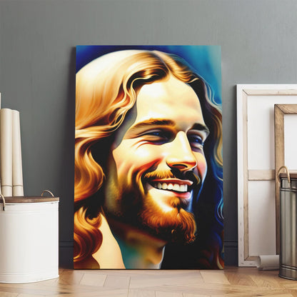 Smiling Jesus On Canvas Jesus Portrait Jesus Wall Art - Jesus Canvas Pictures - Christian Wall Art