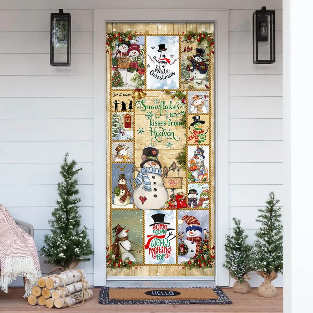 Snowflakes Are Kisses from Heaven Door Cover - Snowman Door Cover - Christmas Door Cover - Christmas Outdoor Decoration