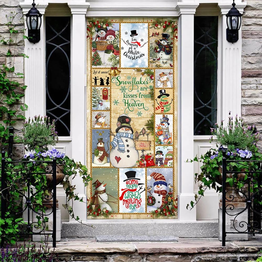 Snowflakes Are Kisses from Heaven Door Cover - Snowman Door Cover - Christmas Door Cover - Christmas Outdoor Decoration