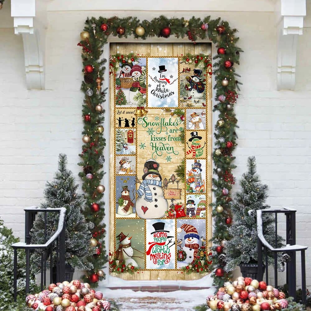 Snowflakes Are Kisses from Heaven Door Cover - Snowman Door Cover - Christmas Door Cover - Christmas Outdoor Decoration