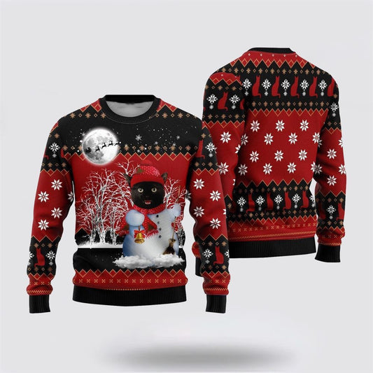 Snowman Black Cat Ugly Christmas Sweater For Men And Women, Best Gift For Christmas, Christmas Fashion Winter