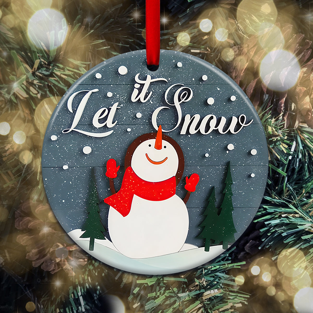 Snowman Christmas Ceramic Circle Ornament - Decorative Ornament - Christmas Ornament