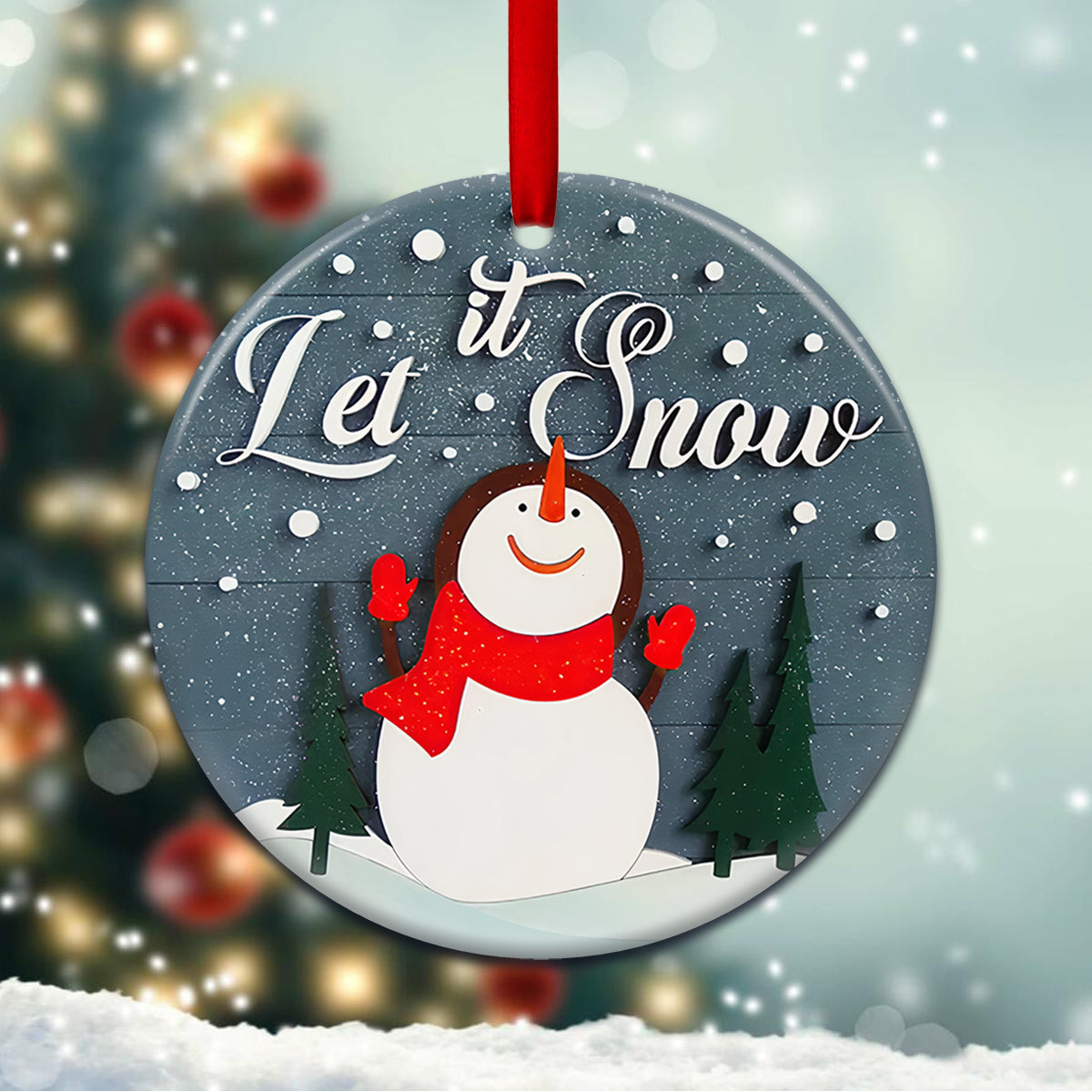 Snowman Christmas Ceramic Circle Ornament - Decorative Ornament - Christmas Ornament