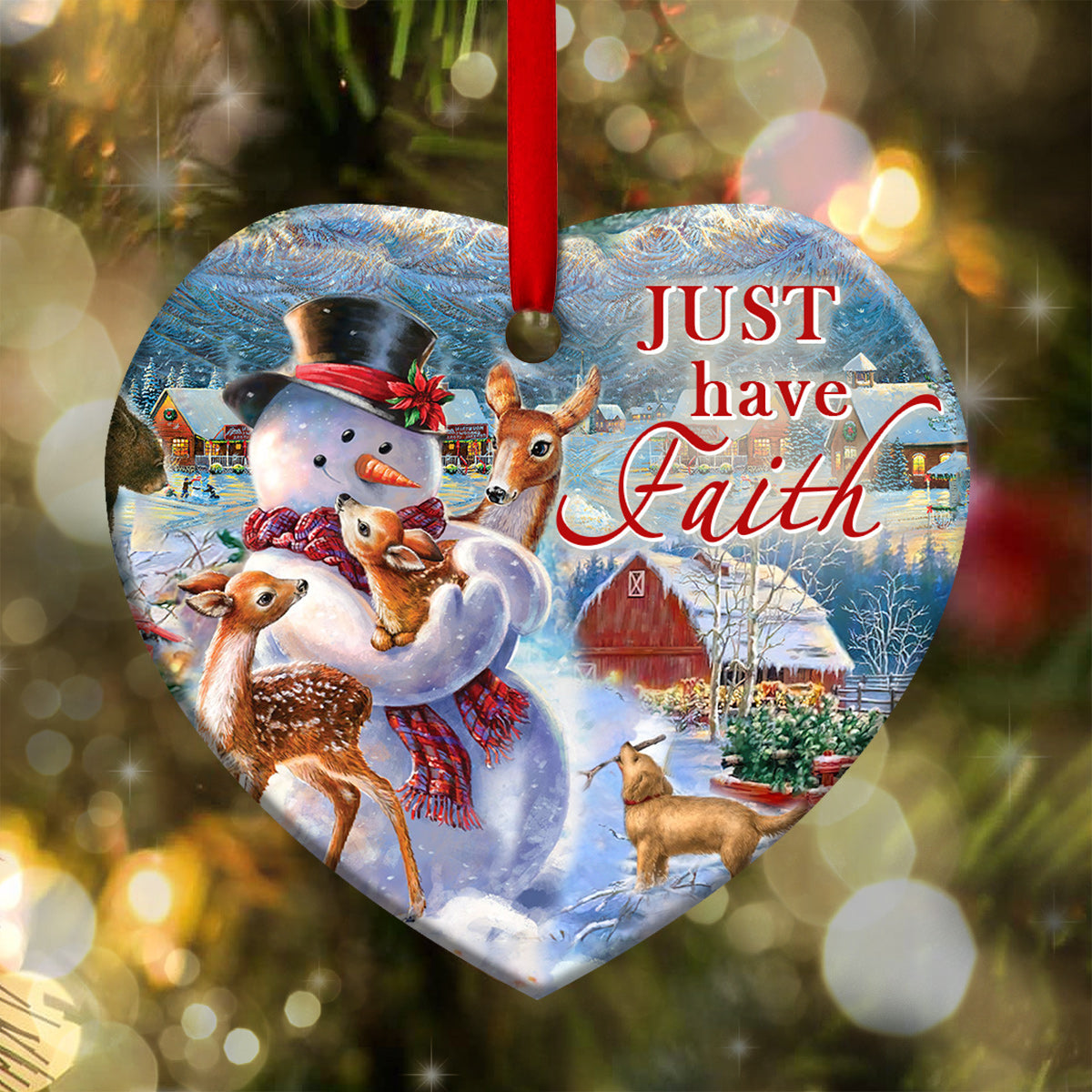 Snowman Faith 1 Heart Ceramic Ornament - Christmas Ornament - Christmas Gift