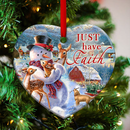 Snowman Faith 1 Heart Ceramic Ornament - Christmas Ornament - Christmas Gift