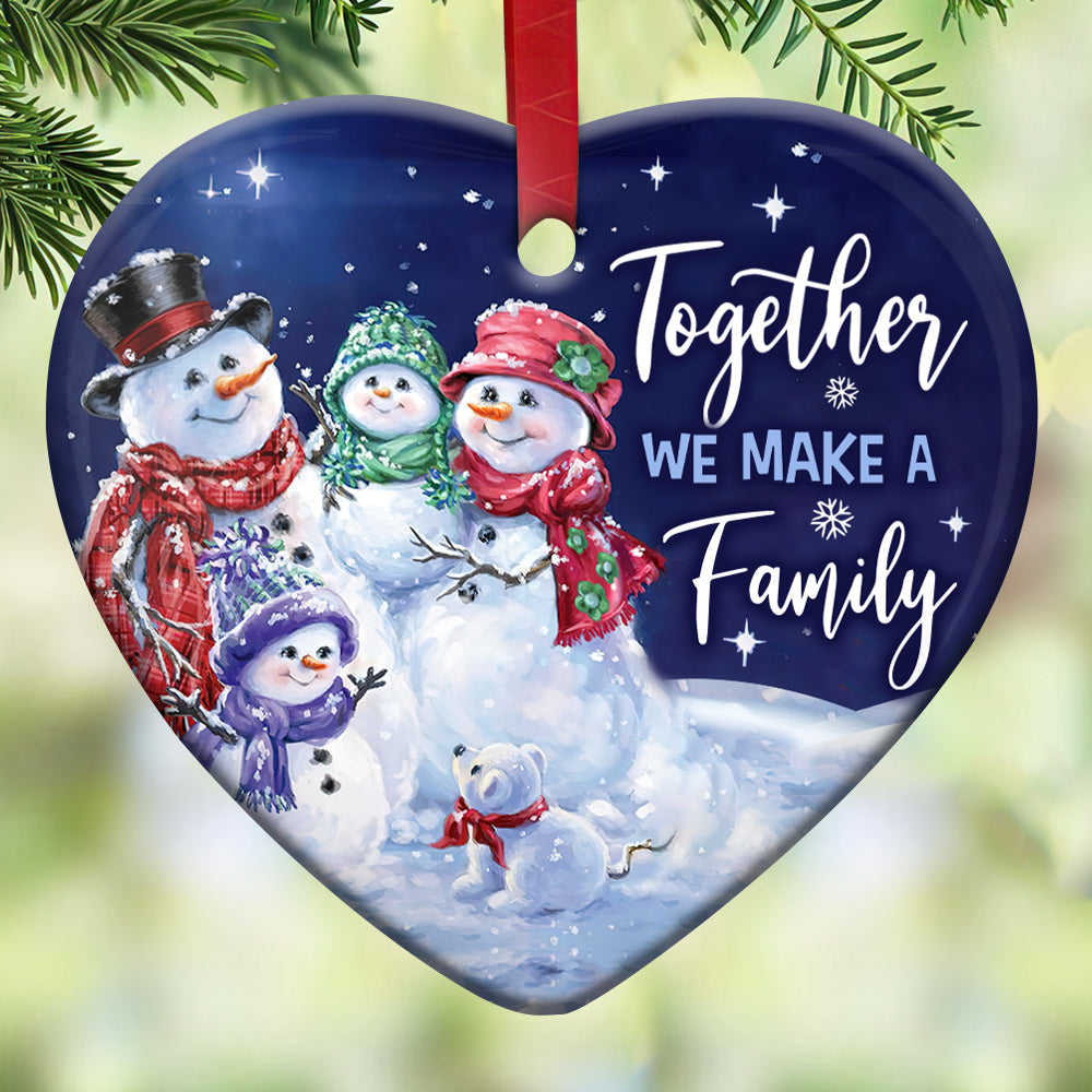 Snowman Family Heart Ceramic Ornament - Christmas Ornament - Christmas Gift