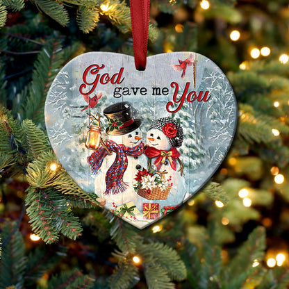 Snowman Heart Ceramic Ornament - Christmas Ornament - Christmas Gift