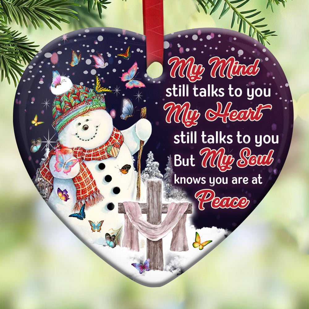 Snowman Memorial Heart Ceramic Ornament - Christmas Ornament - Christmas Gift