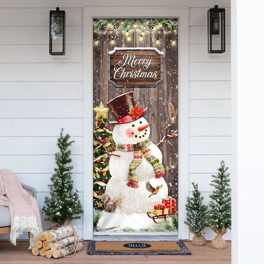 Snowman Merry Christmas Door Cover - Christmas Door Cover - Christmas Outdoor Decoration