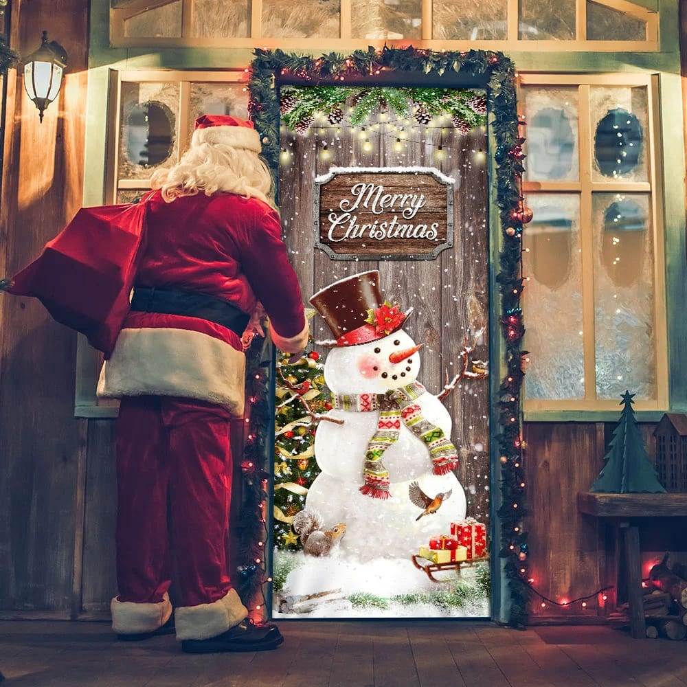 Snowman Merry Christmas Door Cover - Christmas Door Cover - Christmas Outdoor Decoration