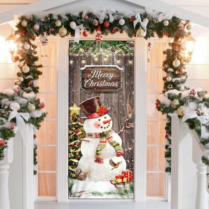 Snowman Merry Christmas Door Cover - Christmas Door Cover - Christmas Outdoor Decoration
