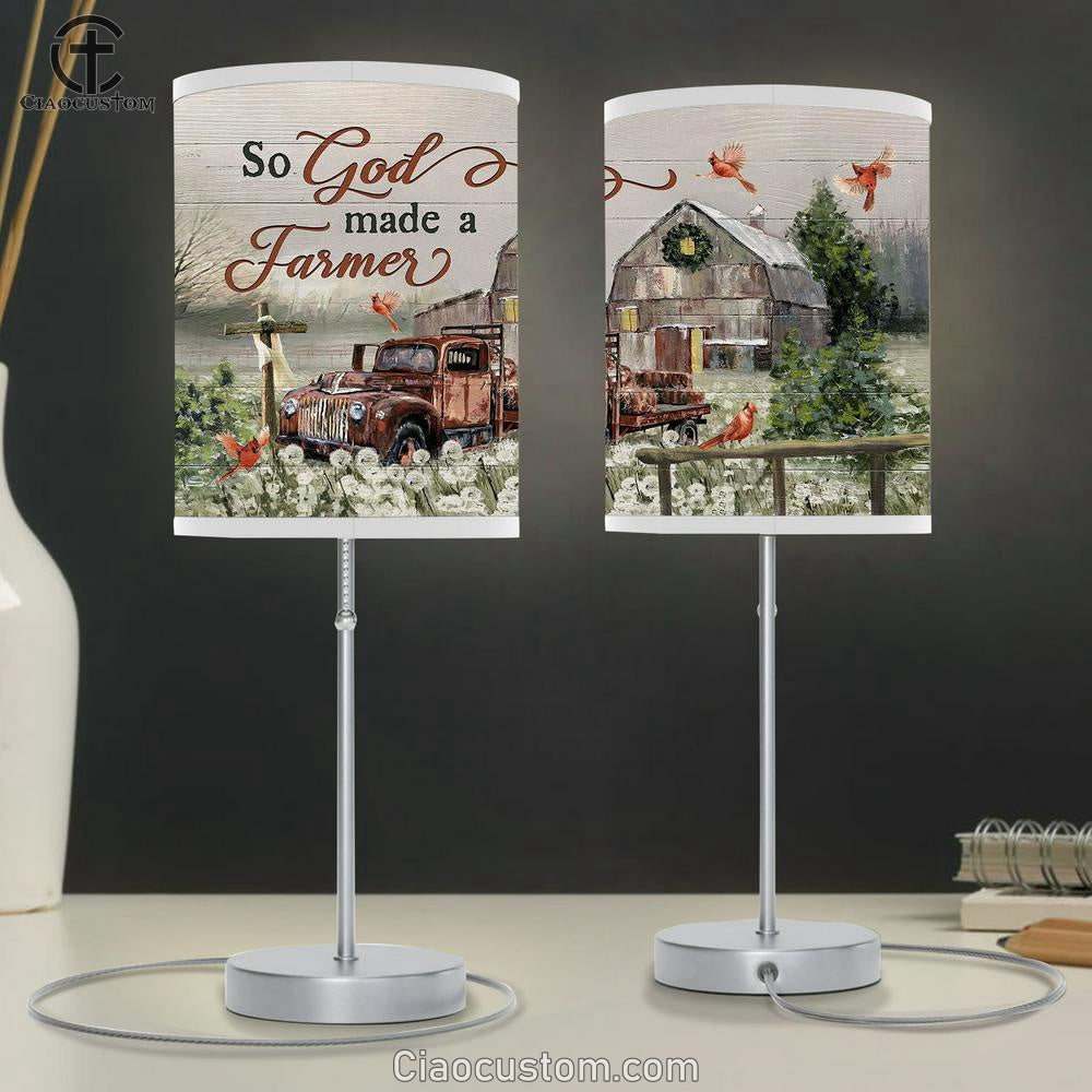 So God Made A Farmer Red Cardinal Old Truck Wooden Cross Table Lamp Art - Bible Verse Lamp Art - Room Decor Christian