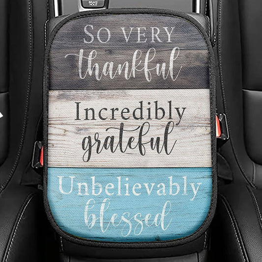 So Very Thankful Incredibly Grateful Unbelievably Blessed Cardinal Bird Seat Box Cover, Scripture Car Center Console Cover