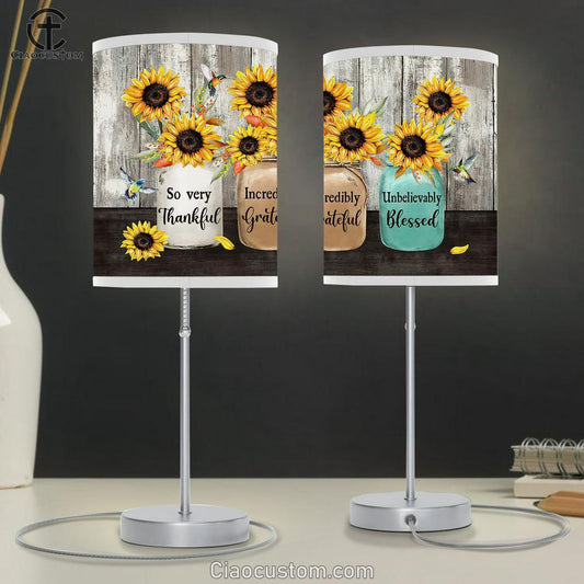 So very thankful sunflower hummingbird Table Lamp For Bedroom - Bible Verse Table Lamp - Religious Room Decor