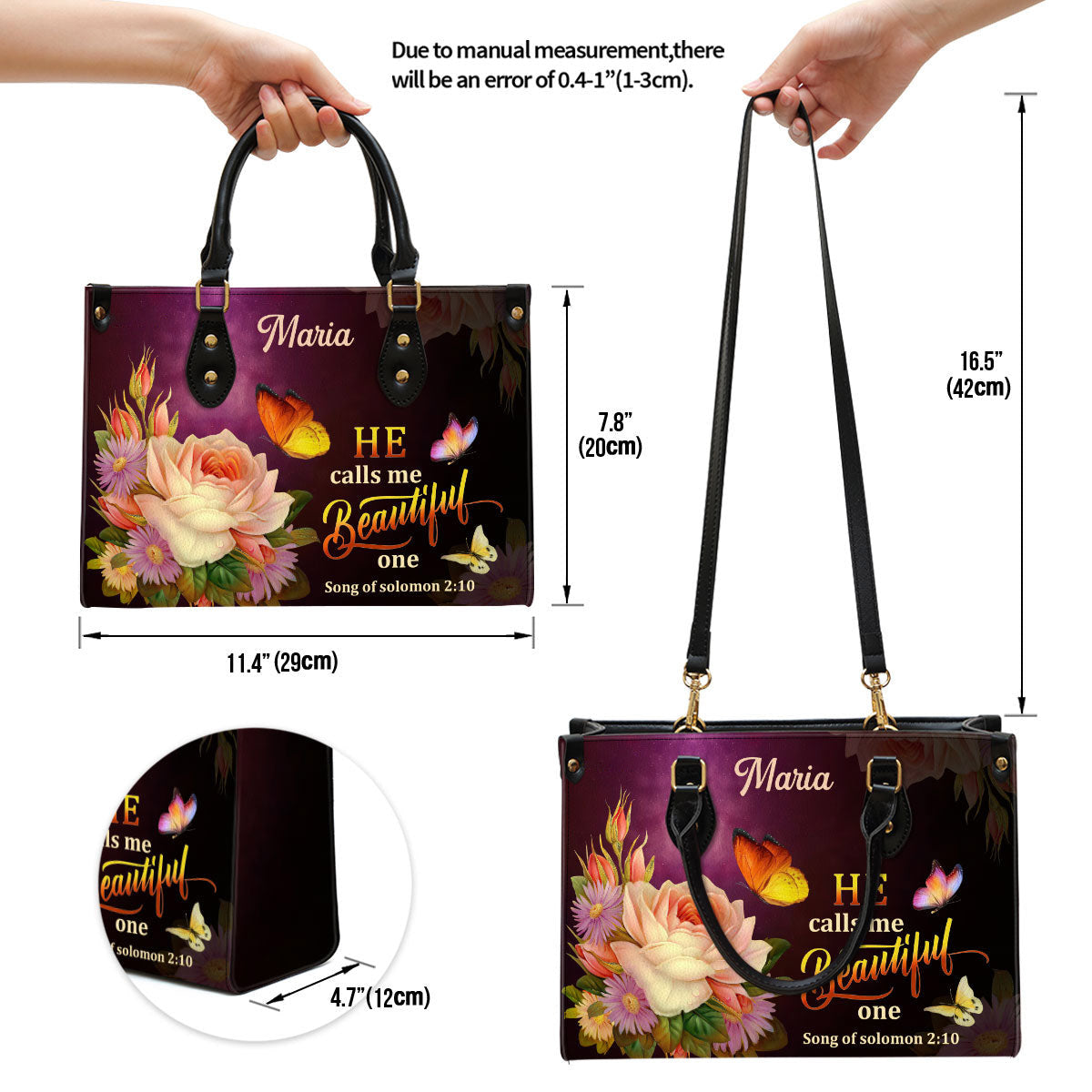 Solomon 2 10 Flower And Butterfly He Calls Me Beautiful One Leather Bag - Personalized Leather Bible Handbag - Christian Gifts for Women