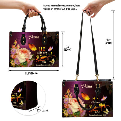 Solomon 2 10 Flower And Butterfly He Calls Me Beautiful One Leather Bag - Personalized Leather Bible Handbag - Christian Gifts for Women