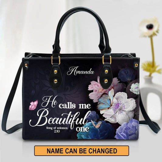 Solomon 2 10 He Calls Me Beautiful One Leather Bag - Personalized Leather Bible Handbag - Christian Gifts for Women