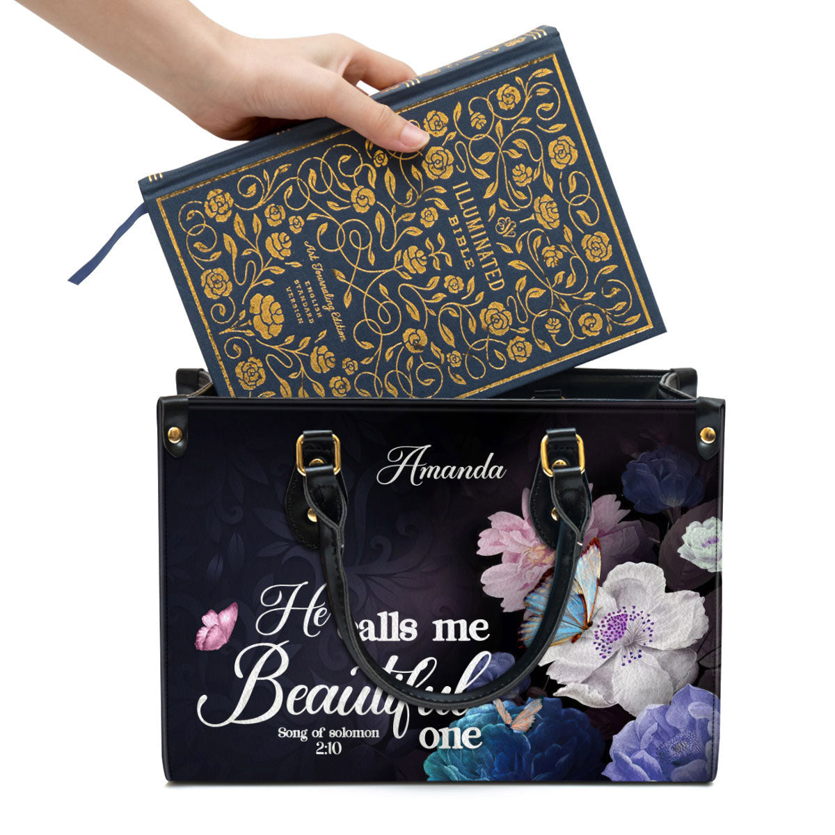 Solomon 2 10 He Calls Me Beautiful One Leather Bag - Personalized Leather Bible Handbag - Christian Gifts for Women
