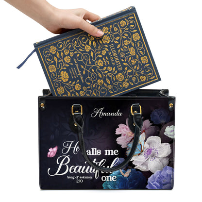 Solomon 2 10 He Calls Me Beautiful One Leather Bag - Personalized Leather Bible Handbag - Christian Gifts for Women