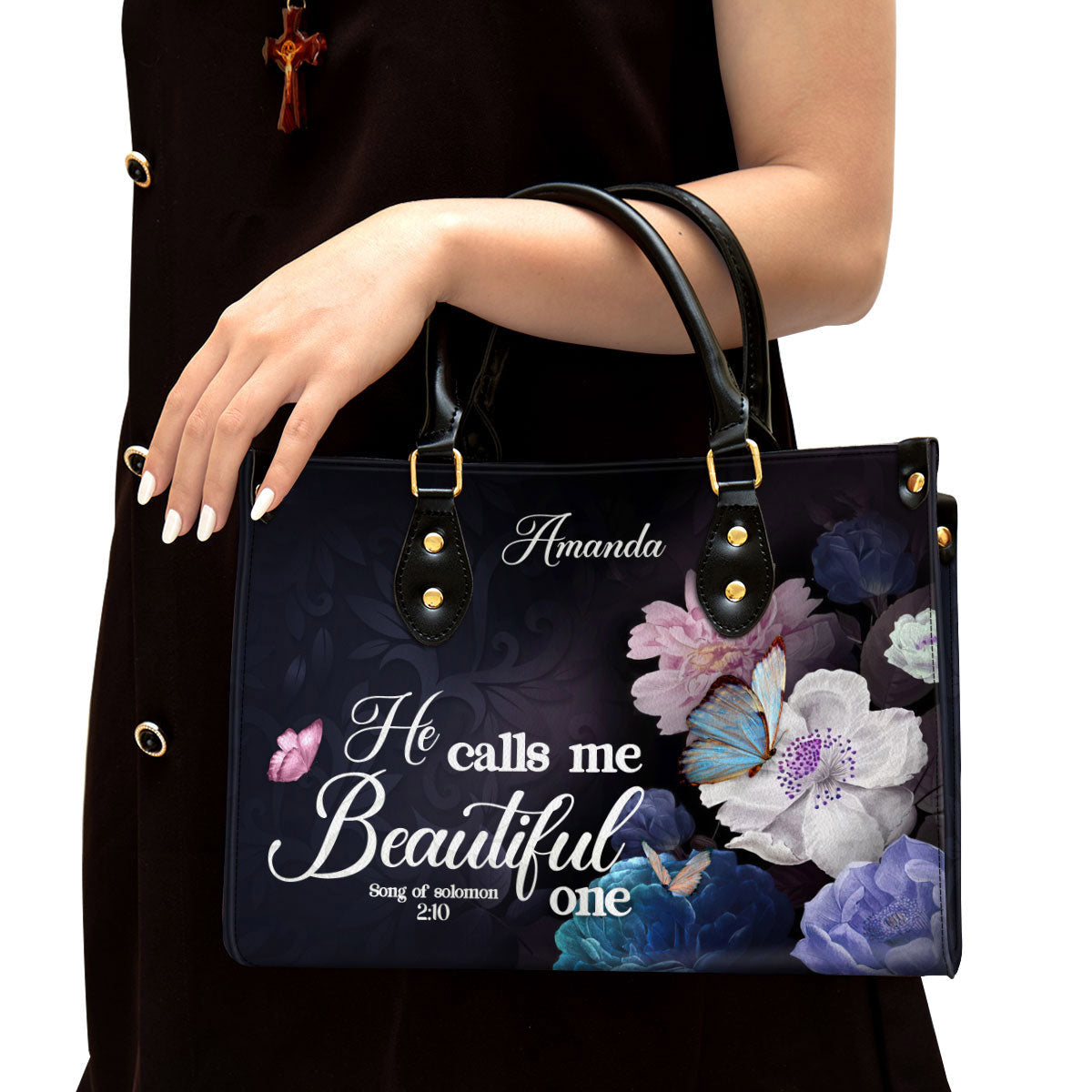 Solomon 2 10 He Calls Me Beautiful One Leather Bag - Personalized Leather Bible Handbag - Christian Gifts for Women