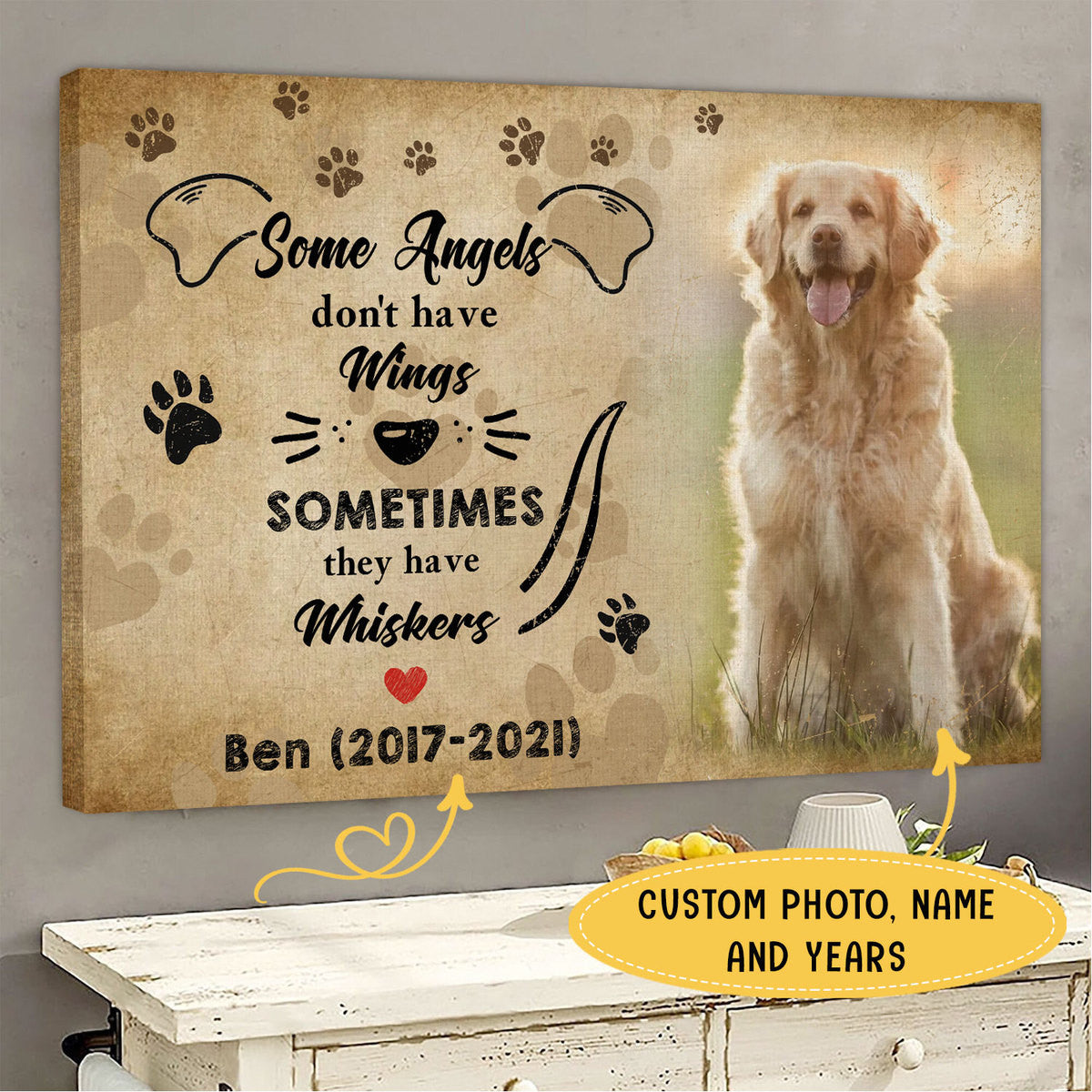 Some Angels Have Whiskers Personalized Pet Memorial Canvas Wall Art  - Pet Memorial Gifts