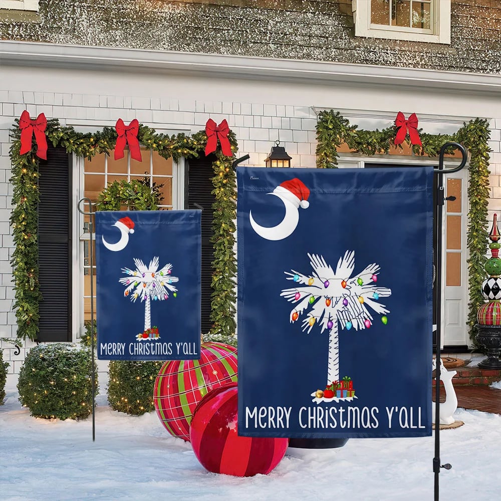 South Carolina Christmas Flag Merry Christmas Y'all - Christmas Garden Flag - Christmas House Flag - Christmas Outdoor Decoration